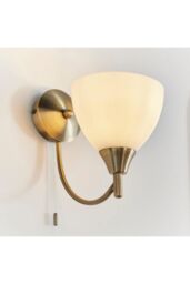 Netlighting Alton 1 Light Wall Light Antique Brass with Opal Glass Shade E14 in Gold - thumbnail 2