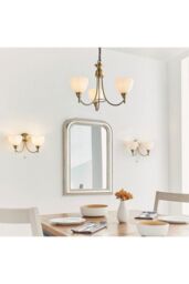 Netlighting Alton 1 Light Wall Light Antique Brass with Opal Glass Shade E14 in Gold - thumbnail 3