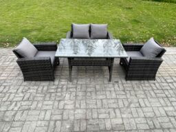Fimous Wicker Outdoor Garden Furniture Set Patio Furniture Rattan Rectangular Dining Table Lounge Sofa in Dark Grey - thumbnail 1