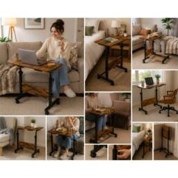 FLAVORA Walnut With Black Frame-Adjustable Laptop Table Desk - Size: 0.6m2 - thumbnail 5