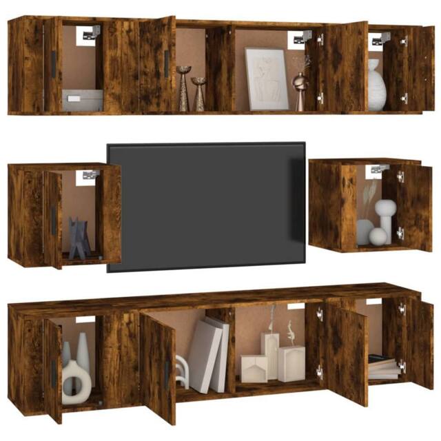 Berkfield Home Classic 8 Piece TV Cabinet Set Smoked Oak Engineered Wood in Brown - image 1