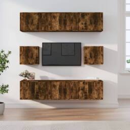 Berkfield Home Classic 8 Piece TV Cabinet Set Smoked Oak Engineered Wood in Brown - thumbnail 2