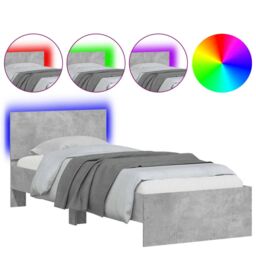 Berkfield Home Bed Frame without Mattress with LED Lights Concrete Grey 90x200 cm - thumbnail 2