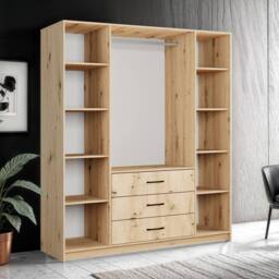Sliding Wardrobes 4U Modern Four Door Hinged Wardrobe with Mirror 200cm x 200cm in Natural - Size: 200 cm x 200 cm - thumbnail 2