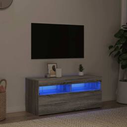 Berkfield Home TV Cabinet with LED Lights Grey Sonoma 90x35x40 cm - Size: 90 x 35 x 40 cm - thumbnail 3