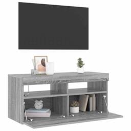 Berkfield Home TV Cabinet with LED Lights Grey Sonoma 90x35x40 cm - Size: 90 x 35 x 40 cm - thumbnail 4