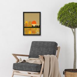 Artery8 Klimt Inspired Autumn Sunset City Skyline Patterns Artwork Framed Wall Art Print A4 in Black - thumbnail 2