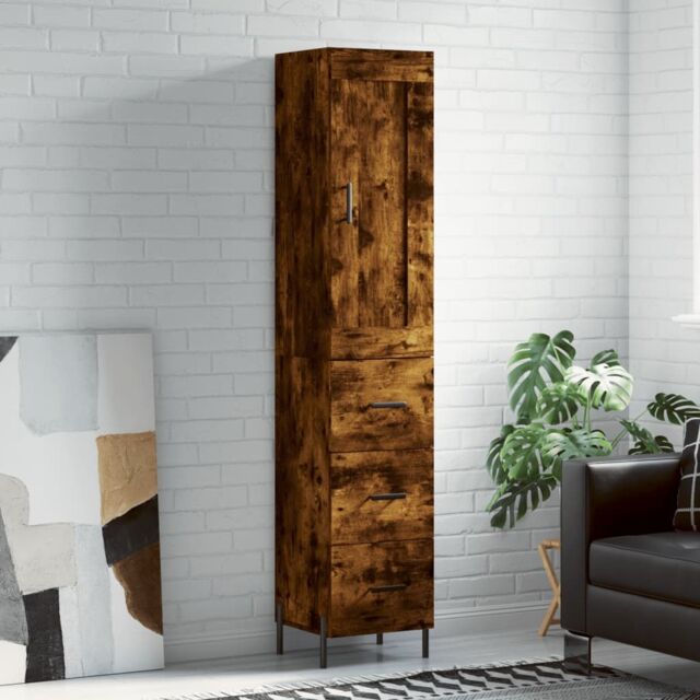 Berkfield Home Highboard Smoked Oak 34.5x34x180 cm Engineered Wood in Brown - image 1