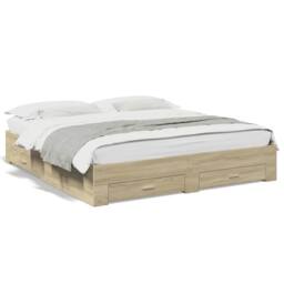 Berkfield Home Bed Frame with Drawers without Mattress Sonoma Oak 200x200 cm in Light Tan - thumbnail 1