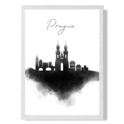 ARTZE Prague Watercolour Skyline City Framed Print SIZE: A2 with White Frame in Black - Size: A4 - thumbnail 1