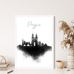ARTZE Prague Watercolour Skyline City Framed Print SIZE: A2 with White Frame in Black - Size: A4 - thumbnail 2