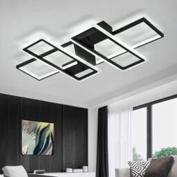 Garwarm Ceiling Light, Modern 95W LED Flush Mount Ceiling Lamp, 4 Squares Black Metal Acrylic Ceiling Light Fixture