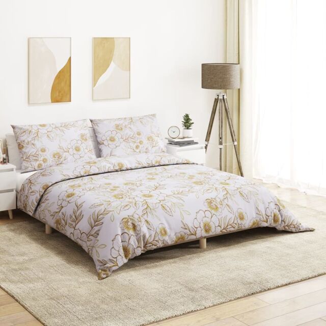 Berkfield Home Duvet Cover Set White & Brown 200x200 cm Cotton - image 1