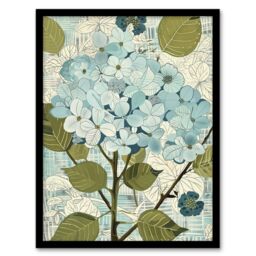 "Artery8 Blue Hydrangea Flowers Artwork Bouquet Floral Framed Art Print - Size: W12"" x H16""" - thumbnail 1