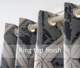 Luxury Living Luxury Diamond Jacquard Metallic Fully Lined Ring Top Curtains in Charcoal - Size: 168 cm width x 137 cm drop - thumbnail 5