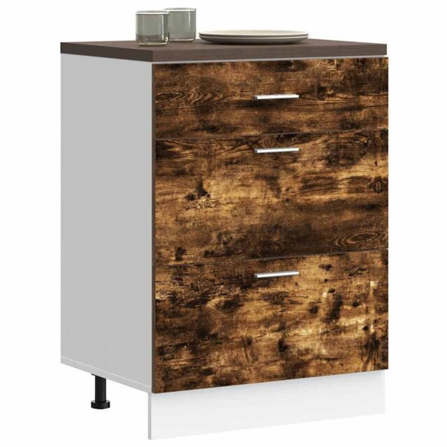 Berkfield Home Kitchen Base Cabinet Smoked Oak Engineered Wood in Brown - image 1