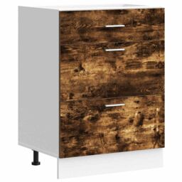 Berkfield Home Kitchen Base Cabinet Smoked Oak Engineered Wood in Brown - thumbnail 2