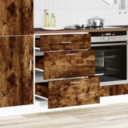 Berkfield Home Kitchen Base Cabinet Smoked Oak Engineered Wood in Brown - thumbnail 3