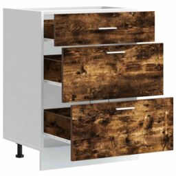 Berkfield Home Kitchen Base Cabinet Smoked Oak Engineered Wood in Brown - thumbnail 5