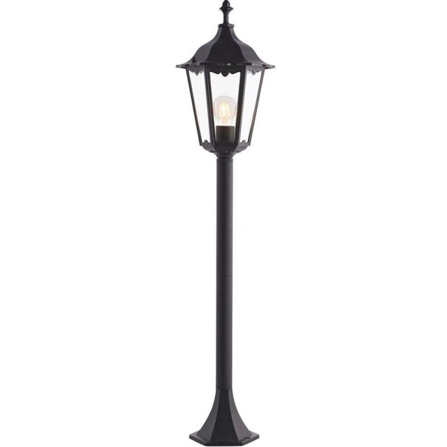 Loops Outdoor Lamp Post Lantern Bollard Light Matt Black & Glass 1m Tall Garden LED - image 1