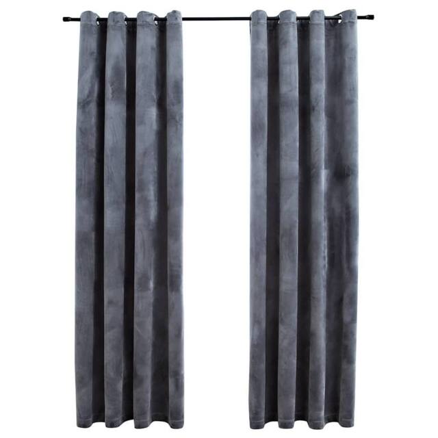 Berkfield Home Blackout Curtains with Rings 2 pcs Velvet Anthracite 140x225 cm in Dark Grey - image 1