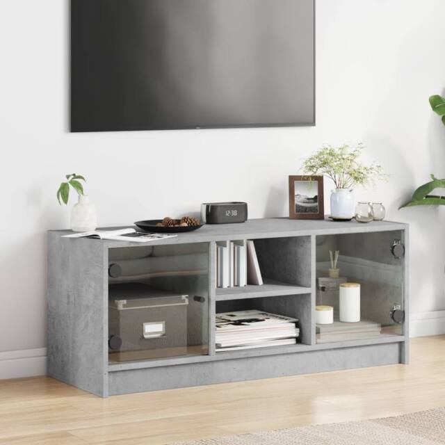 Berkfield Home TV Cabinet with Glass Doors Concrete Grey 102x37x42 cm - Size: 102 x 37 x 42 cm - image 1
