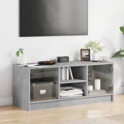 Berkfield Home TV Cabinet with Glass Doors Concrete Grey 102x37x42 cm - Size: 102 x 37 x 42 cm