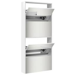 Berkfield Home Shoe Cabinet with Mirror 4-Layer High Gloss White 63x17x134 cm - Size: 63 x 17 x 134 cm - thumbnail 4