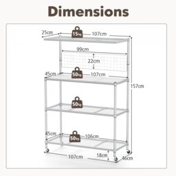 Gymax Bakers Rack With Wheels 4-Tier Metal Bar Table With Adjustable Shelves in Silver - thumbnail 2