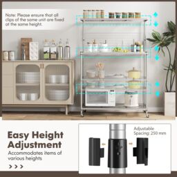 Gymax Bakers Rack With Wheels 4-Tier Metal Bar Table With Adjustable Shelves in Silver - thumbnail 6