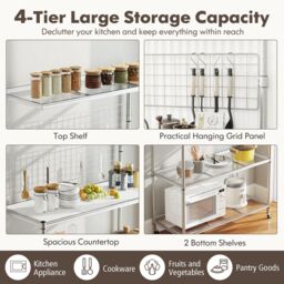 Gymax Bakers Rack With Wheels 4-Tier Metal Bar Table With Adjustable Shelves in Silver - thumbnail 3