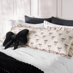 OHS Bow Print Frill Bolster Pillow Soft Maternity Back Support Cushion in Cream