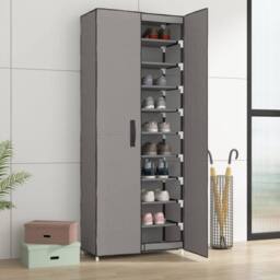 Berkfield Home Shoe Cabinet Grey 60x30x166 cm Fabric - Size: 60 x 30 x 166 cm