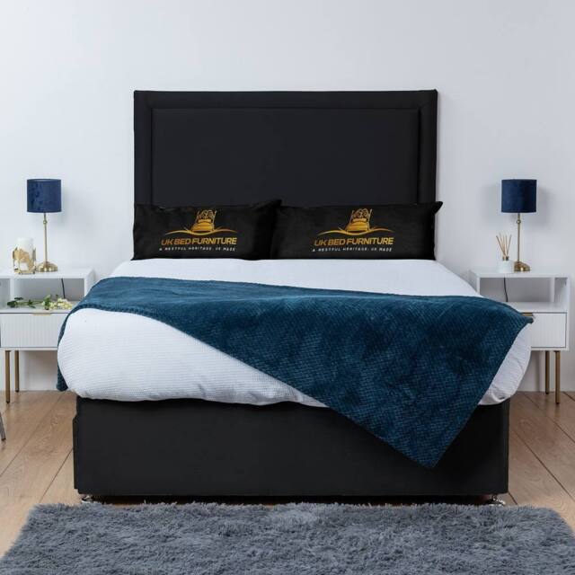 UK Bed Furniture Ascot Divan Bed Base with 26 Inch Headboard - No Storage in Black - Size: King - image 1