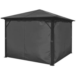 Berkfield Home Gazebo with Curtain Anthracite Aluminium 300x300 cm in Black - thumbnail 4
