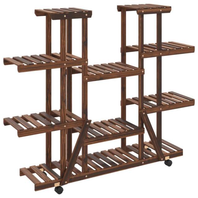 Berkfield Home Flower Stand with Wheels 110x25x115 cm Solid Wood Fir in Brown - Size: 110 x 25 x 115 cm - image 1