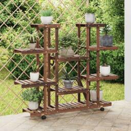 Berkfield Home Flower Stand with Wheels 110x25x115 cm Solid Wood Fir in Brown - Size: 110 x 25 x 115 cm - thumbnail 2