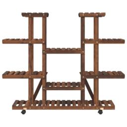 Berkfield Home Flower Stand with Wheels 110x25x115 cm Solid Wood Fir in Brown - Size: 110 x 25 x 115 cm - thumbnail 4