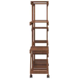 Berkfield Home Flower Stand with Wheels 110x25x115 cm Solid Wood Fir in Brown - Size: 110 x 25 x 115 cm - thumbnail 5