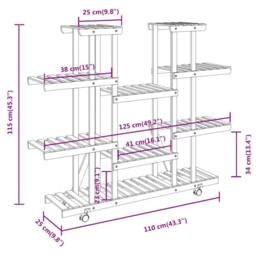Berkfield Home Flower Stand with Wheels 110x25x115 cm Solid Wood Fir in Brown - Size: 110 x 25 x 115 cm - thumbnail 8