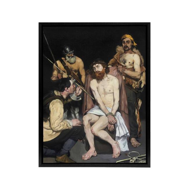 "Artery8 Jesus Mocked by the Soldiers Manet Black Framed Canvas Wall Art - Size: W12"" x H16""" - image 1