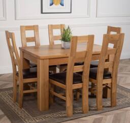 Thats Furniture Dakot 127 x 82cm Oak Small Dining Table & 6 Yale Chairs in Brown - Size: 127 x 82 cm - thumbnail 3