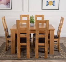 Thats Furniture Dakot 127 x 82cm Oak Small Dining Table & 6 Yale Chairs in Brown - Size: 127 x 82 cm - thumbnail 2