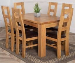 Thats Furniture Dakot 127 x 82cm Oak Small Dining Table & 6 Yale Chairs in Brown - Size: 127 x 82 cm - thumbnail 1