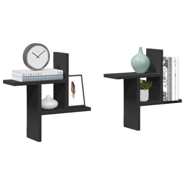 Berkfield Home Wall Shelves 2 pcs Black 38x12x38 cm Engineered Wood - Size: 38 x 12 x 38 cm - image 1