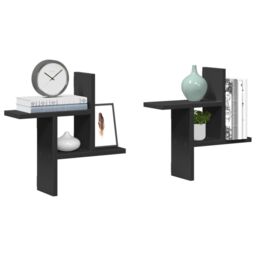 Berkfield Home Wall Shelves 2 pcs Black 38x12x38 cm Engineered Wood - Size: 38 x 12 x 38 cm - thumbnail 1