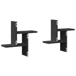 Berkfield Home Wall Shelves 2 pcs Black 38x12x38 cm Engineered Wood - Size: 38 x 12 x 38 cm - thumbnail 6