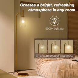 Wyld Haus Zizi Gold Tone LED Floor Lamp Textured Glass Shade & Foot Switch - thumbnail 6