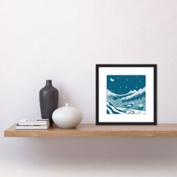 Artery8 Alpine Blue Winter Snow Scene Mountain Alps Square Wooden Framed Wall Art Print Picture 8X8 Inch in Black - thumbnail 2