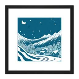 Artery8 Alpine Blue Winter Snow Scene Mountain Alps Square Wooden Framed Wall Art Print Picture 8X8 Inch in Black - thumbnail 1